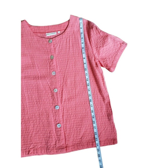 Lulu-B SS Button Up Cotton Blouse Orange Sz M - Picture 3 of 5